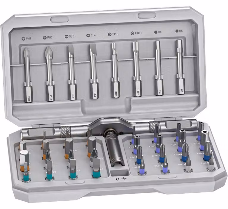 Set di cacciaviti magnetici 42-in-1 con punte e prolunga, strumento di precisione per telefoni cellulari, laptop, occhiali, uso domestico, colore grigio chiaro