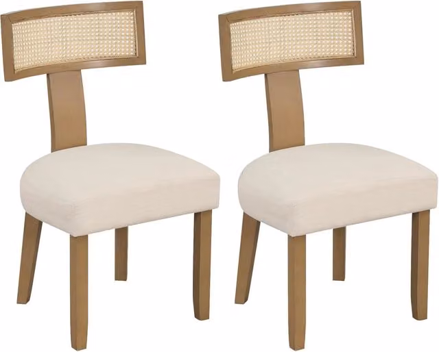 Set di 2 Sedie da Pranzo Imbottite Costway in Rattan e Legno con Schienale Curvo, Colore Beige