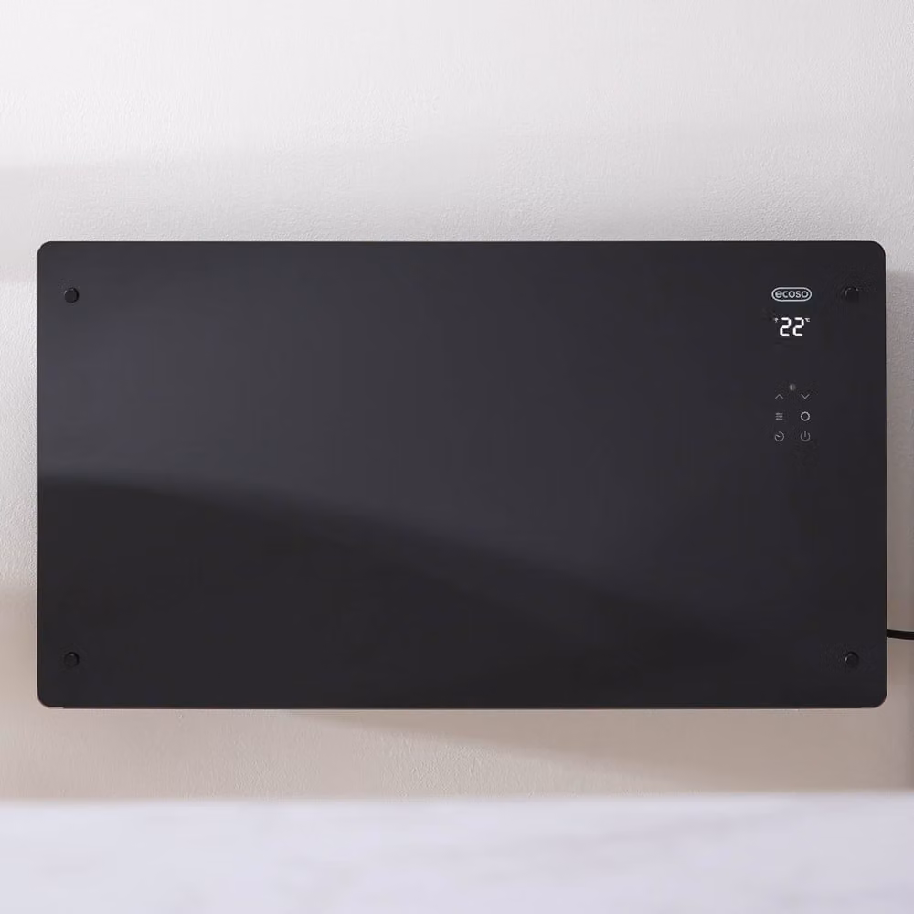 Pannello Riscaldante Smart in Vetro - con Presa Elettrica - Nero - 2500W