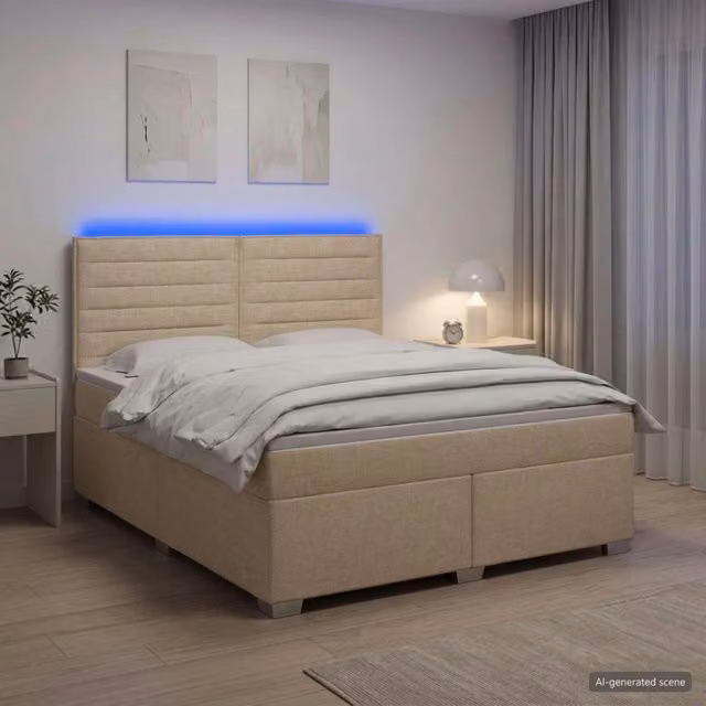 Letto box spring con materasso Crema 160 x 200 cm Tessuto 3454906