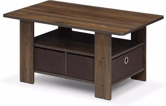 Tavolo da salotto moderno FURINNO in legno color noce con 2 ripiani, L/P/H: 48,01 x 48,01 x 39,62 cm