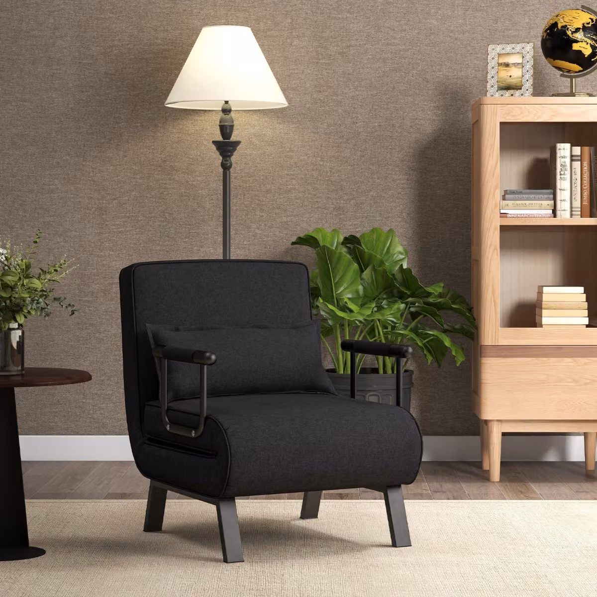 Costway Divano Letto Trasformabile 4 in 1 con Schienale Regolabile in 6 Posizioni, Poltrona Letto Singola Imbottita in Tessuto con Struttura in Metallo, Nero, L: 79 cm x P: 65 cm x H: 79 cm – 3
