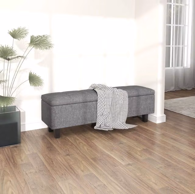 Panca imbottita con contenitore grigio scuro, 138 cm