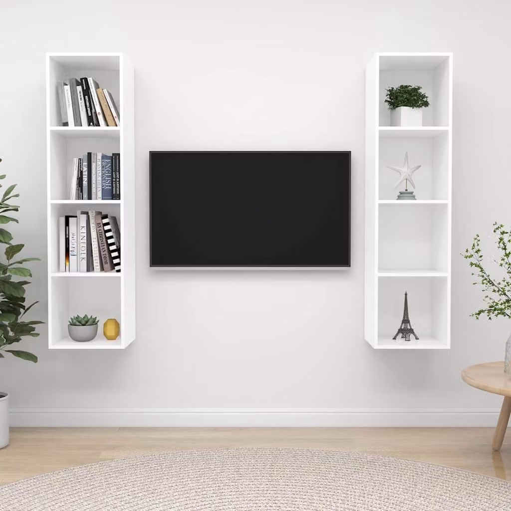 Set di 2 mobili TV da parete vidaXL bianchi in legno e MDF per soggiorno in stile moderno