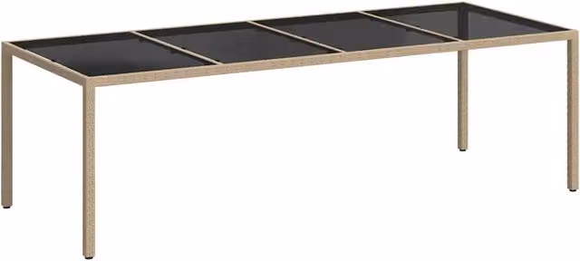 Tavolo Giardino | Tavolino da esterno Beige 250x100x75cm Vetro Temperato e Polyrattan