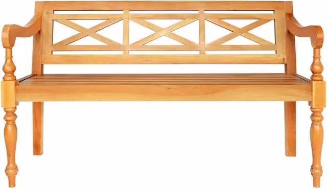 Panca Batavia in legno massello marrone con design geometrico L: 123 cm, H: 50 cm, P: 43,5 cm