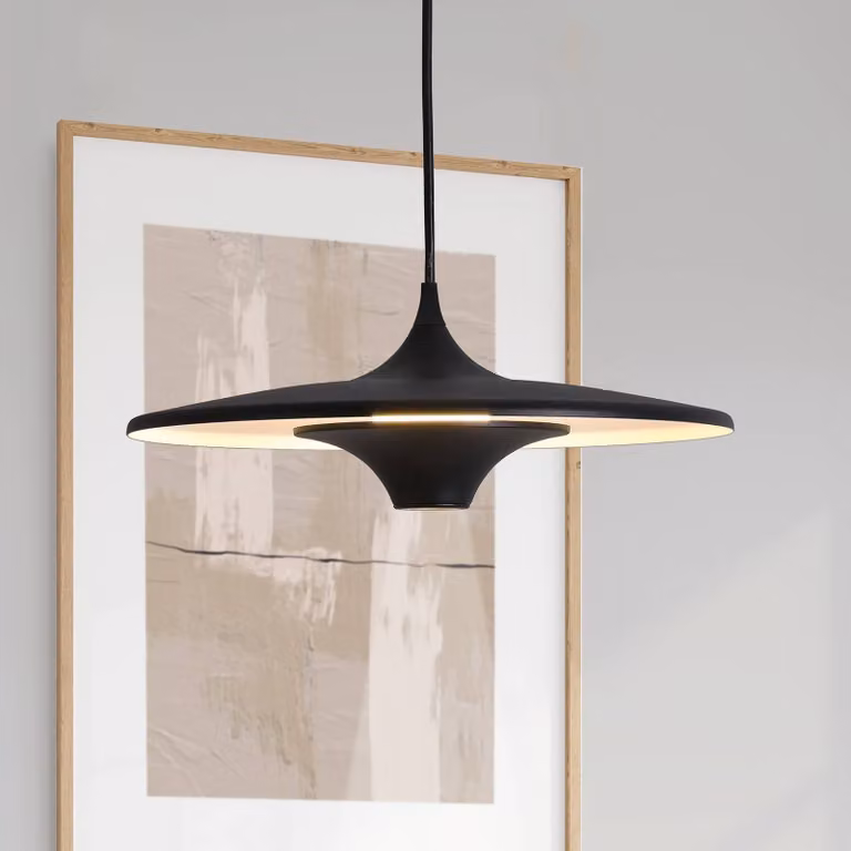 Viokef Lampada LED a sospensione Rene, nera, Ø 42 cm, metallo Rene, Nero, Soggiorno / Sala da pranzo, Metallo, Moderno