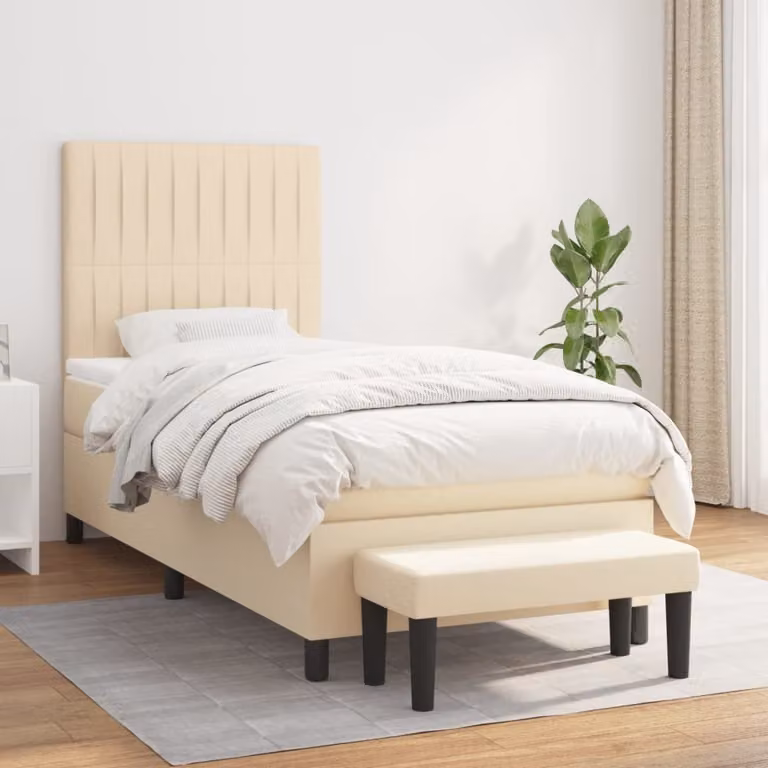 Maison Exclusive - Giroletto a Molle con Materasso Crema 100x200 cm in Tessuto