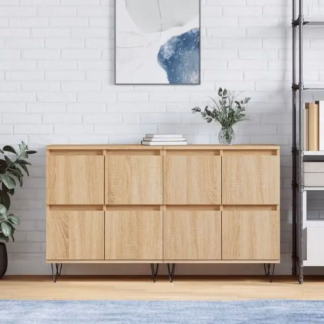 Set di 2 credenze vidaXL in legno e metallo color rovere, sospese a parete, per la tua sala da pranzo L/P/H: 120 x 35 x 70 cm