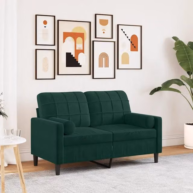 Divano a 2 Posti con Cuscini-Sofa 2 Posti con Cuscini Verde Scuro 120 cm in Velluto 602746