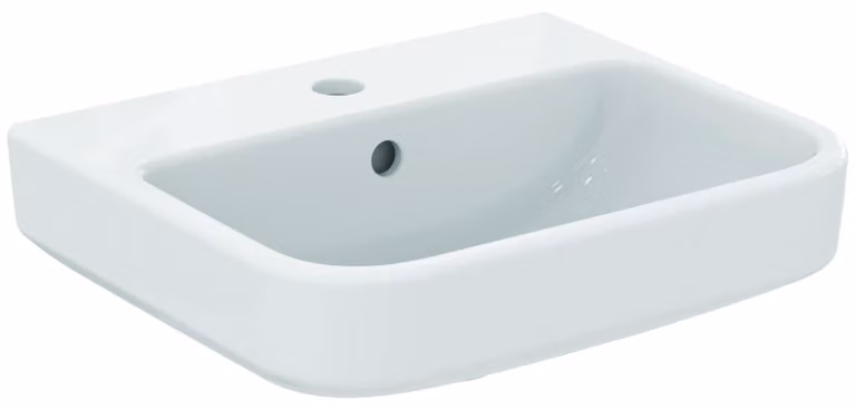 Lavabo da appoggio, 45 cm, rettangolare, con foro per rubinetto e troppofilo, bianco