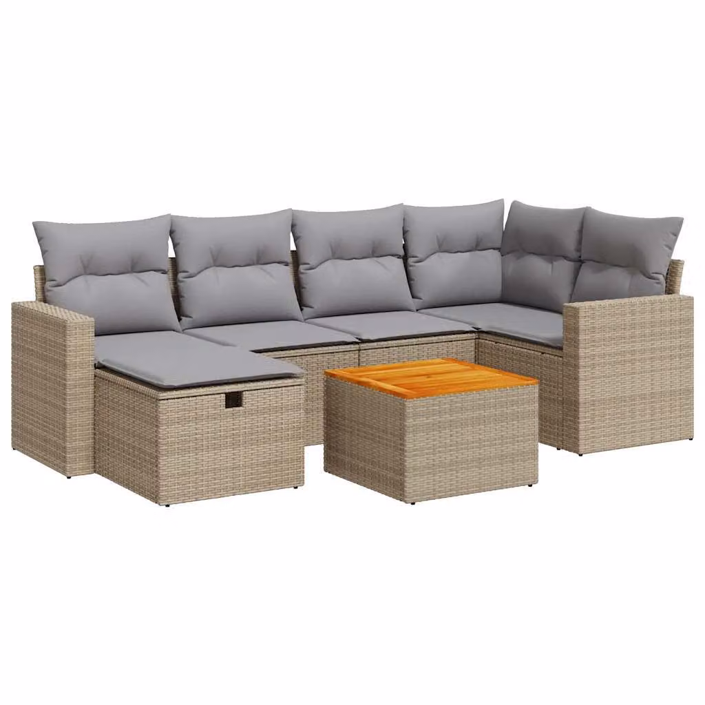 Set Divani da Giardino 7 pz con Cuscini Beige in Polyrattan