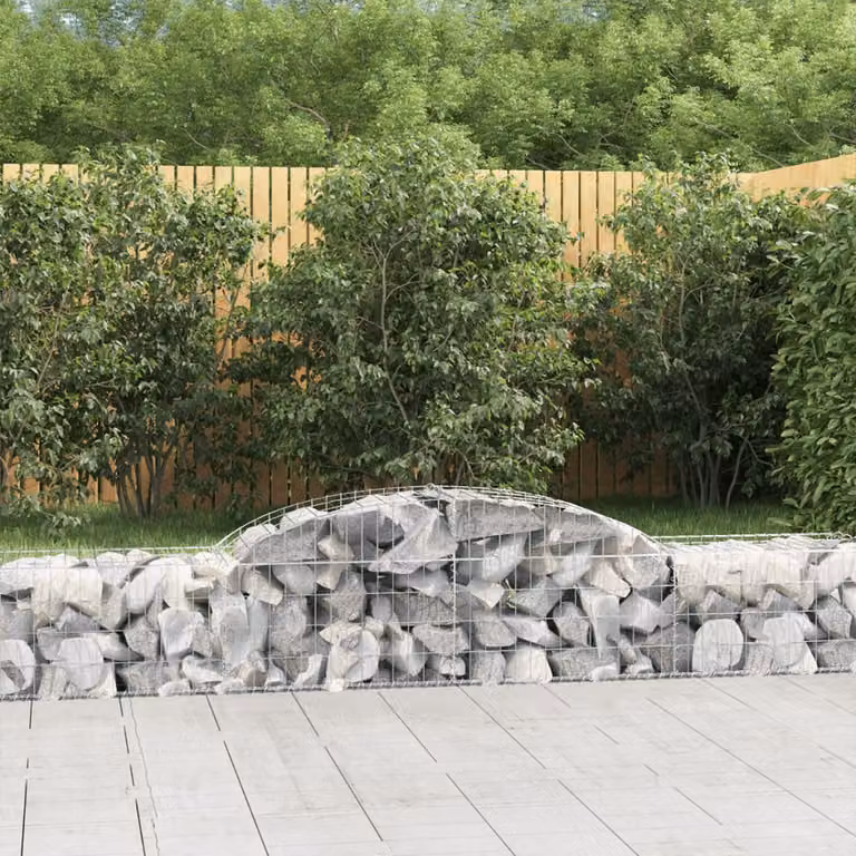 Set di 8 cesti gabbioni ad arco vidaXL in acciaio zincato grigio, L: 300 cm, P: 50 cm, H: 40/60 cm