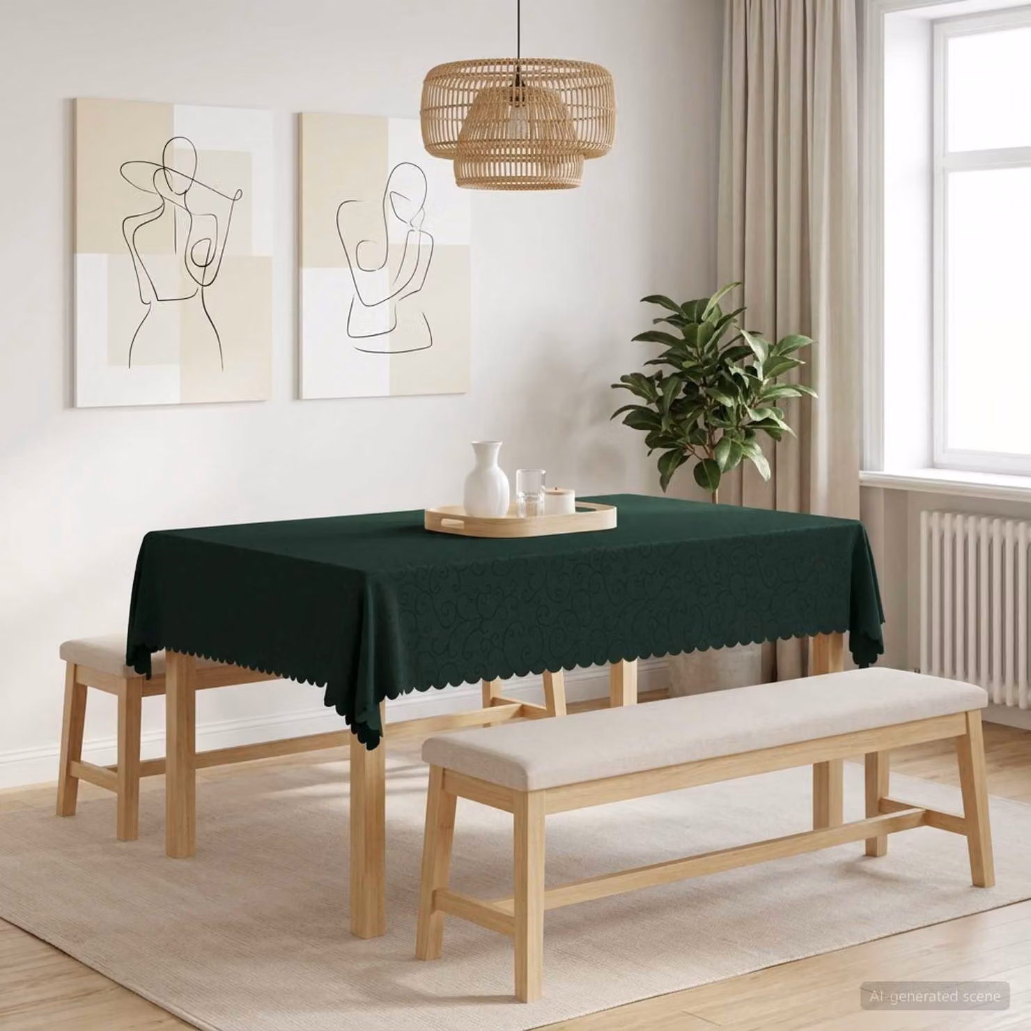 Tovaglia Rettangolare vidaXL in Jacquard Floreale Verde, Idrorepellente e Lavabile in Lavatrice, L: 140 cm x P: 160 cm