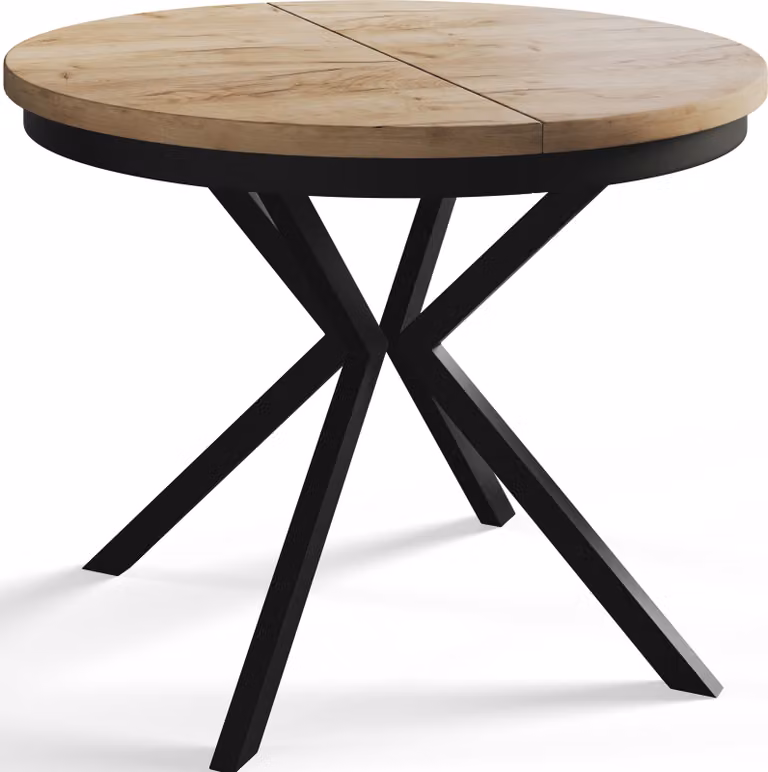 Tavolo da pranzo rotondo BERG, tavolo allungabile diametro: 120 cm/200 cm, tavolo da soggiorno colore: marrone, con gambe in metallo nero