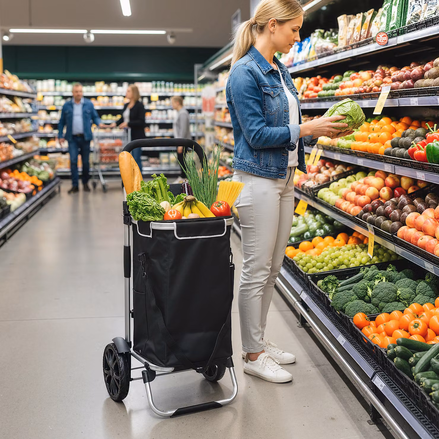 Carrello della spesa pieghevole HOMCOM da 40 L con manico telescopico e ruote, Nero, L 45,5 cm x P 35,5 cm x H 97 cm – 2