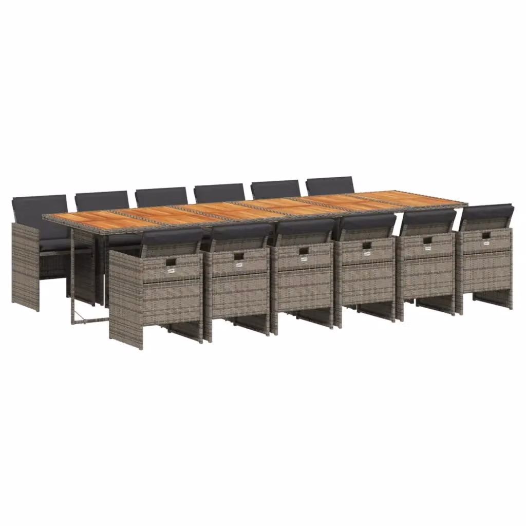 Set da pranzo da giardino vidaXL in legno di acacia e rattan con piano estensibile, colore grigio e marrone, 13 pezzi – 2