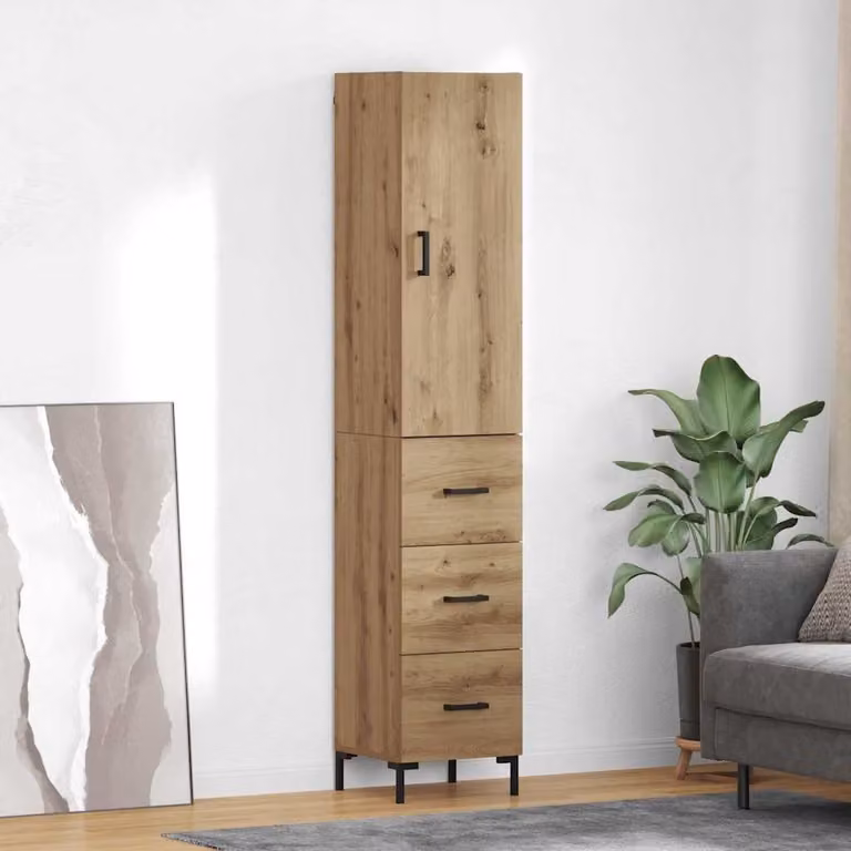 Credenza minimalista vidaXL in rovere marrone con ante a battente e ripiani interni L/P/H: 34,5 x 32,08 x 180 cm