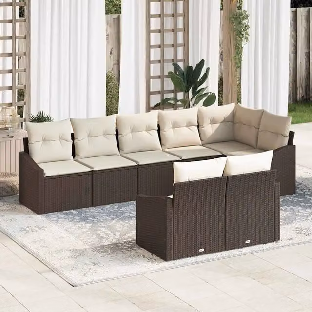 Set Divano da Giardino 8 pz Marrone e bianco polyrattan 3355437