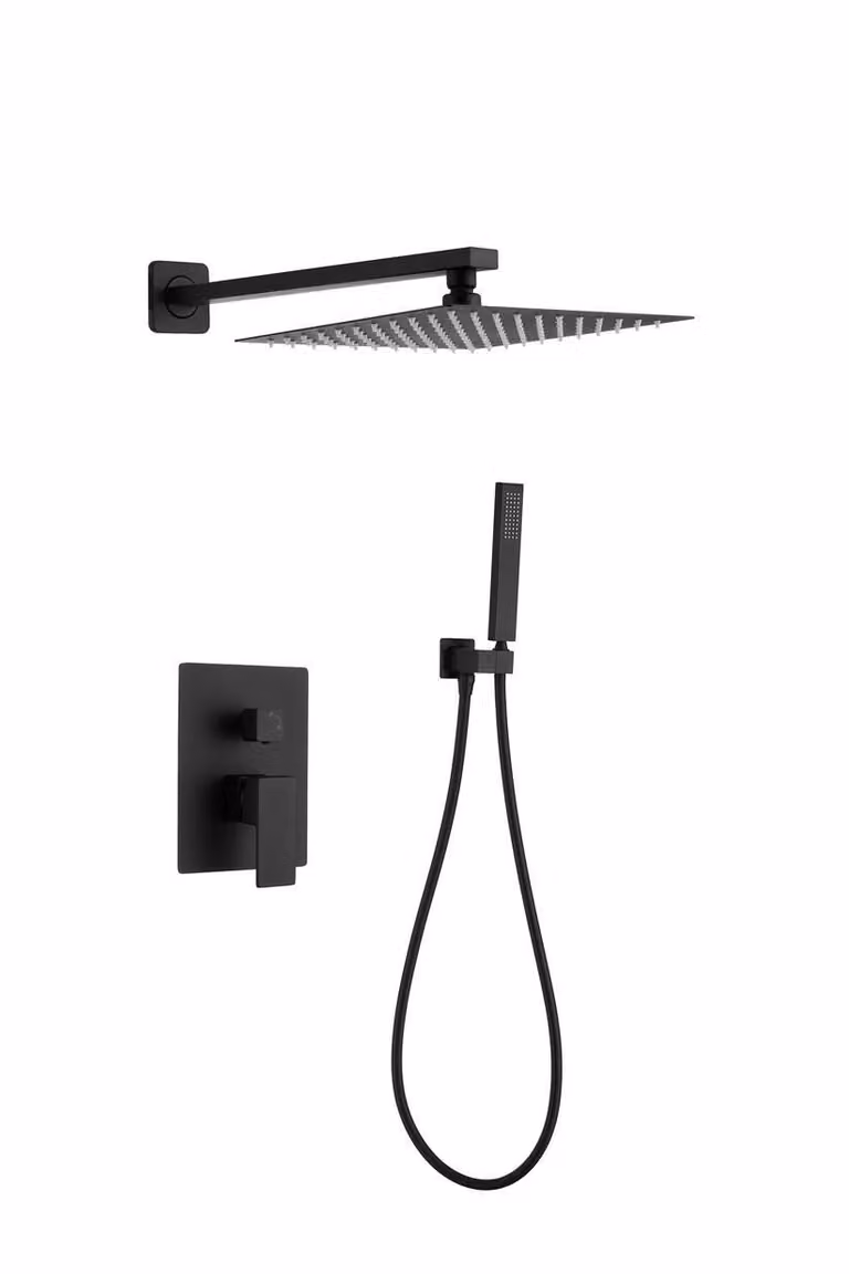 WEBO doccia a pioggia da incasso "Rio" set completo con soffione e doccetta 20 cm - Nero opaco