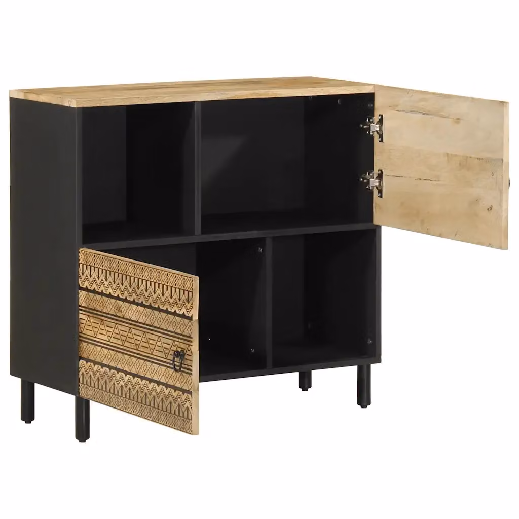Credenza Buffet in Legno di Mango Grezzo e Metallo Nero con Design Industriale L: 80 cm, P: 33,5 cm, H: 75 cm – 2
