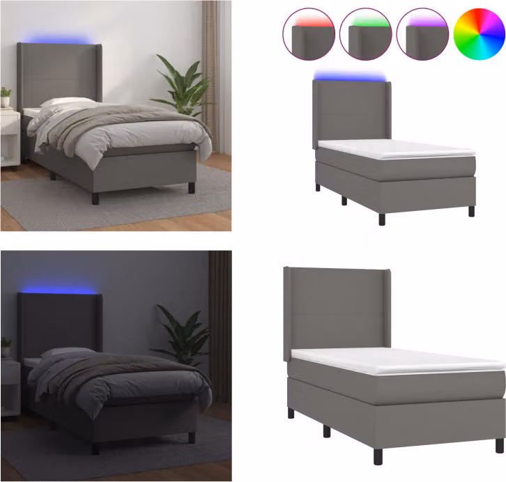 vidaXL Letto a molle con materasso e LED grigio 80x200 cm in Pelle finta - Letto a molle - Boxspringbetten - Bett - Betten