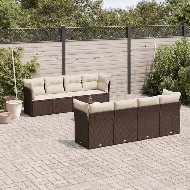 Set Divani da Giardino 9pz con Cuscini Marrone in Polyrattan 3217313