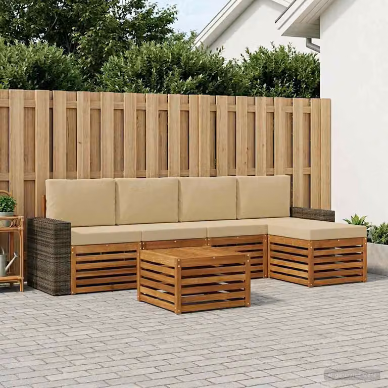 Set di divani da esterno vidaXL in legno di acacia con tavolino e pouf, colore beige e marrone
