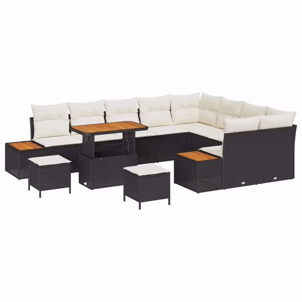 Set Divano da Giardino vidaXL a Forma a U con 11 Posti, Colore Nero e Bianco, con Cuscini e Tavolino da Caffè, Struttura in Acciaio Verniciato a Polvere e Tessuto Resistente ai Raggi UV – 2