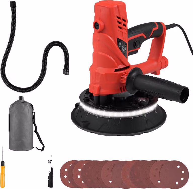Levigatrice per cartongesso, potenza 850 W, aspirazione automatica della polvere, rosso, UE