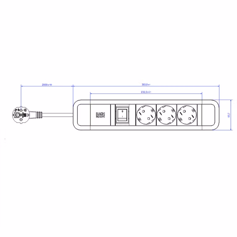 Bachmann Primo 2 3Xcee7/3 1Xinterruttore 2,0M Cee7/7 Ral5010
