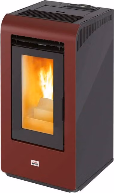 Stufa a pellet Queen Plus HE 10 canalizzata con tecnologia wifi, colore bordeaux, potenza 8,7 kW/h, L: 45,0 cm, P: 44,0 cm, H: 96,0 cm