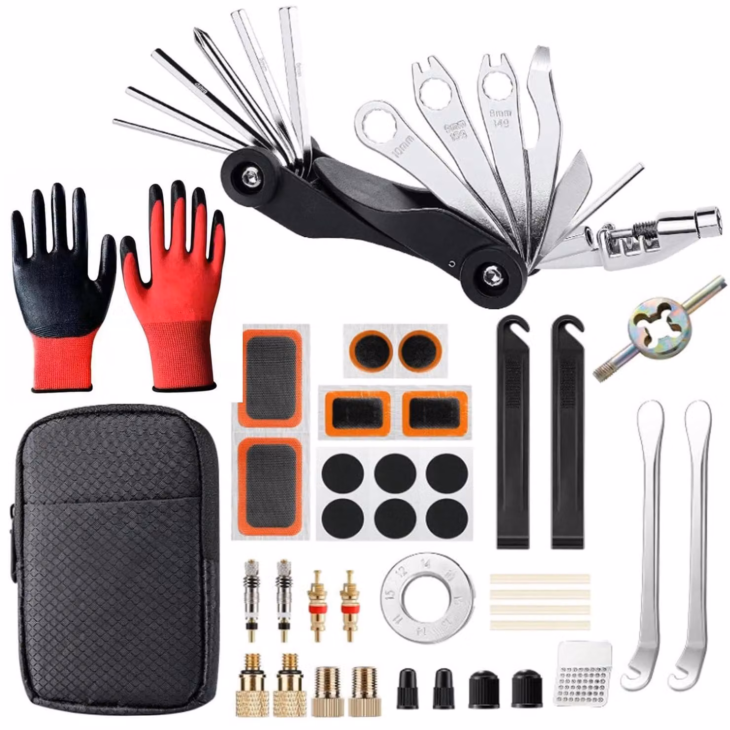 Kit di riparazione per biciclette - Multitool da 32 pezzi per viaggi - Set di strumenti 17-in-1 - Nero