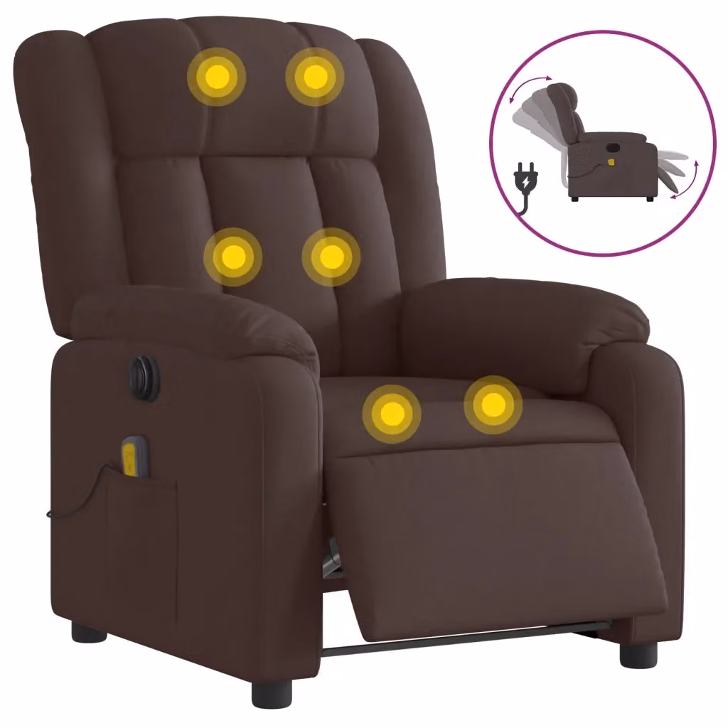 Poltrona Relax Reclinabile Elettrica vidaXL in Tessuto Marrone con Schienale e Braccioli – 2