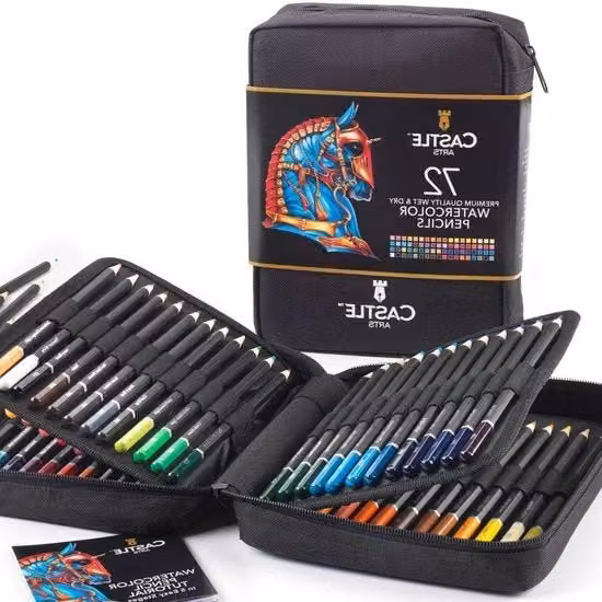 Set di 72 pastelli acquerello multicolore con astuccio da viaggio e chiusura a righello per artisti adulti