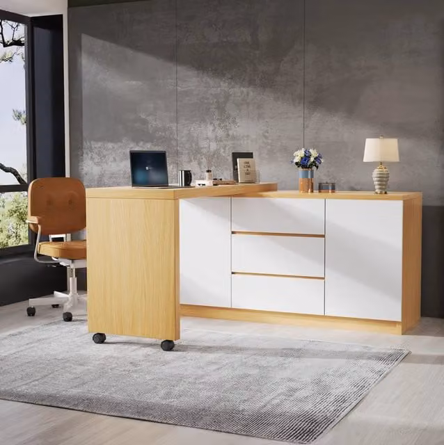 Scrivania pieghevole girevole 360° con ruote frenanti; 120 x 50 x 76;5 cm; bianco rovere