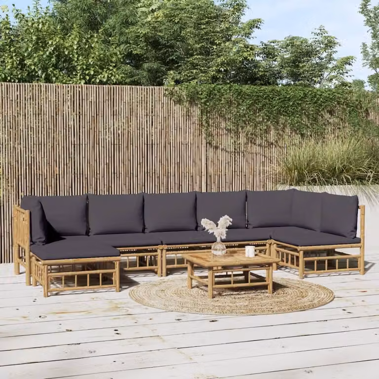 Maison Exclusive - Set da giardino da 8 pezzi con cuscini in bambù grigio scuro