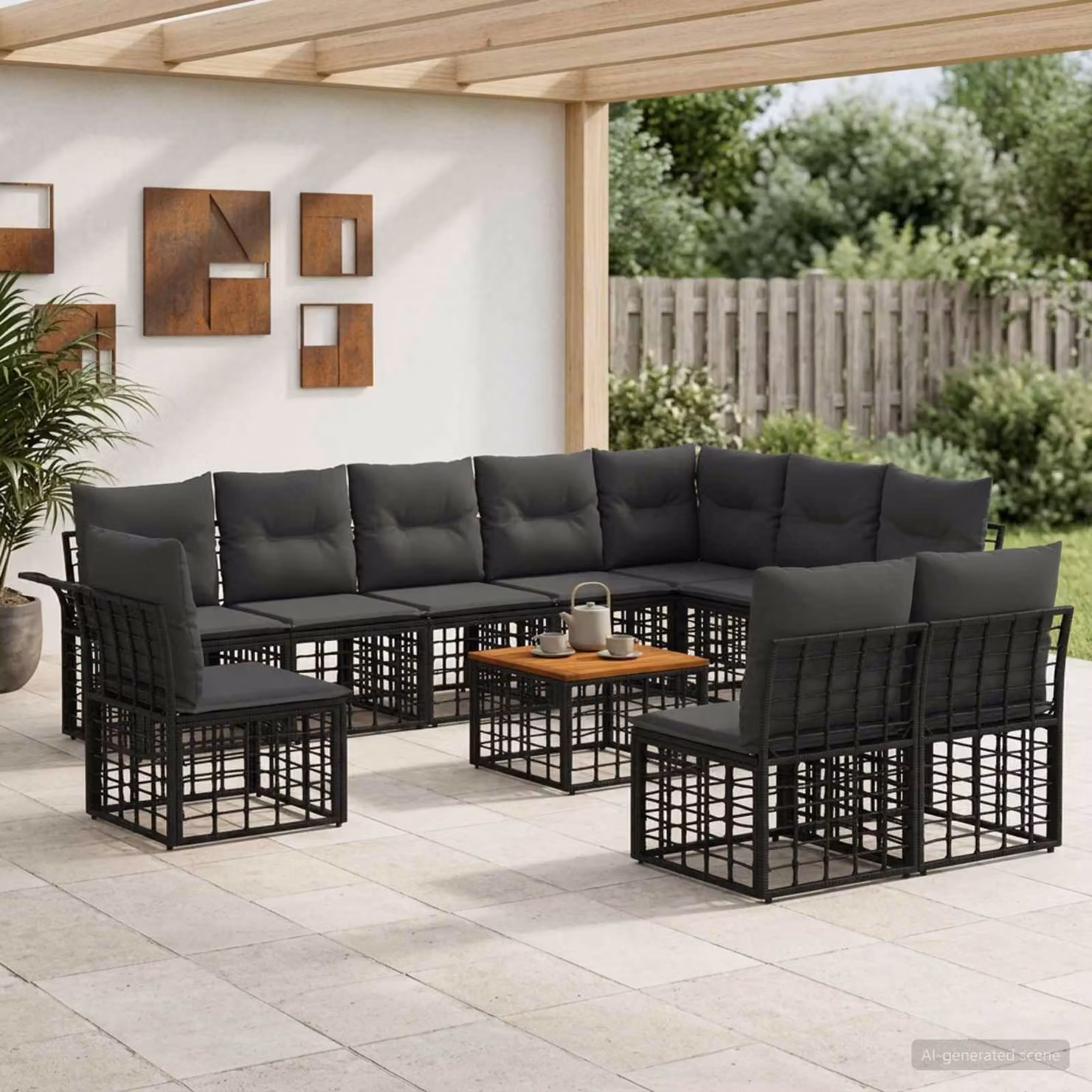 Set di divani da esterno vidaXL 11 pezzi in rattan e metallo, Nero e Grigio scuro