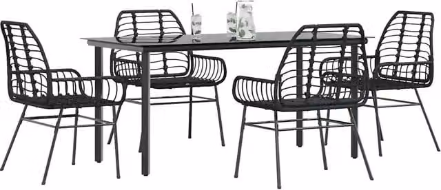 Set Mobili da Pranzo per Giardino 5 pz Nero Polyrattan Vetro 3334537