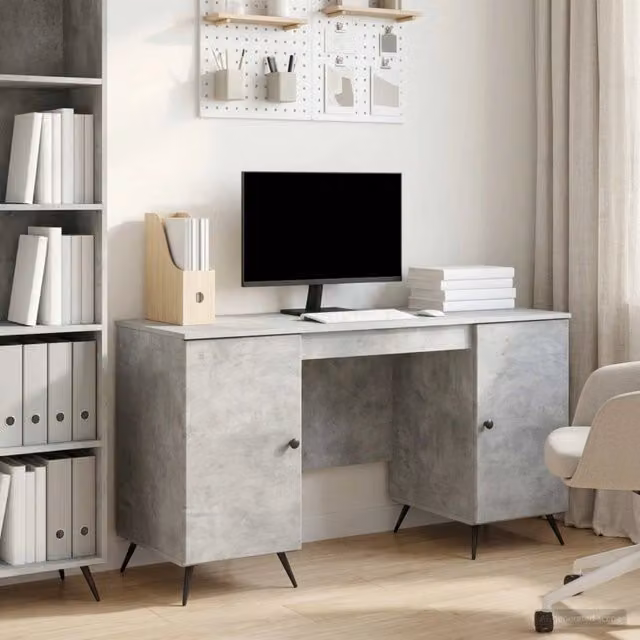 Scrivania moderna vidaXL in MDF laminato grigia L: 142,5 cm, P: 50 cm, H: 75 cm – 1