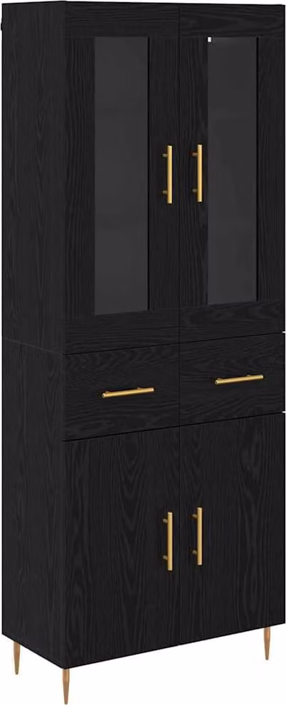 Credenza con cassetto 2 pcs Rovere Nero Legno multistrato