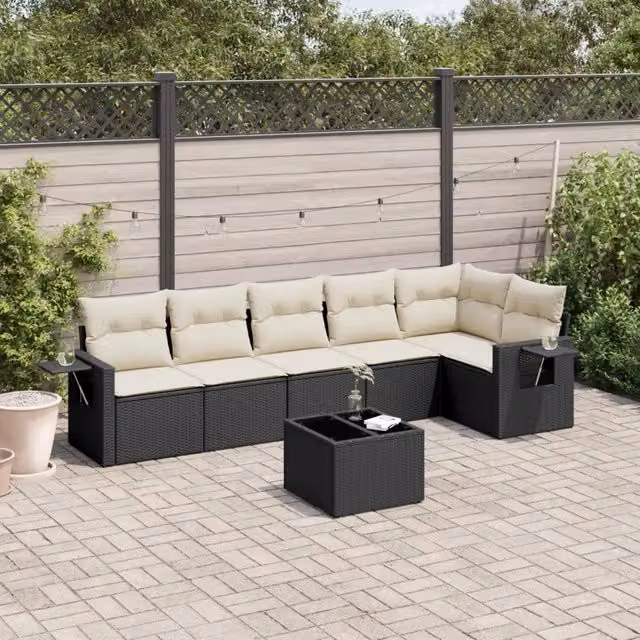Set Divani da Giardino con Cuscini 7pz Nero Polyrattan 3220195