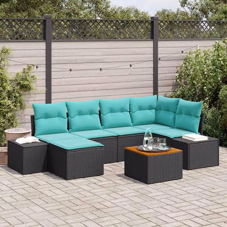 Maison Exclusive - Set da giardino composto da 7 pezzi, colore nero e turchese