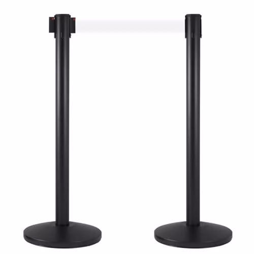 2 Colonnine Tendinastro 3 metri in Metallo Nero Opaco Ø36x101 cm Nastro Bianco