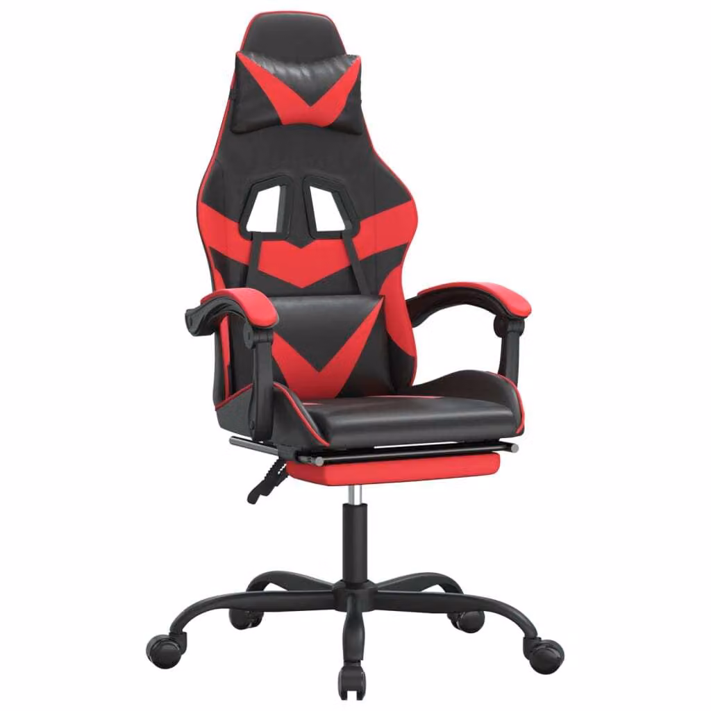 Sedia da Gaming con Poggiapiedi Nero e Rosso in Pelle finta