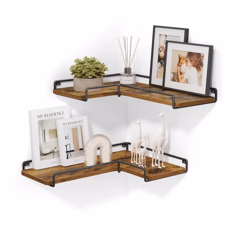 Set di 2 Mensole da Parete Angolari a Forma di L | VASAGLE, Marrone Vintage + Nero