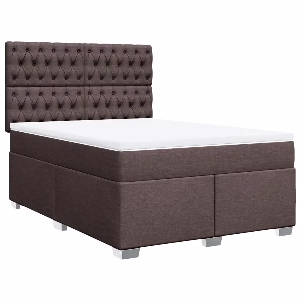 Letto Ibrido vidaXL con Giroletto a Molle e Materasso in Tessuto Marrone e Bianco L/P: 140 x 200 cm – 2