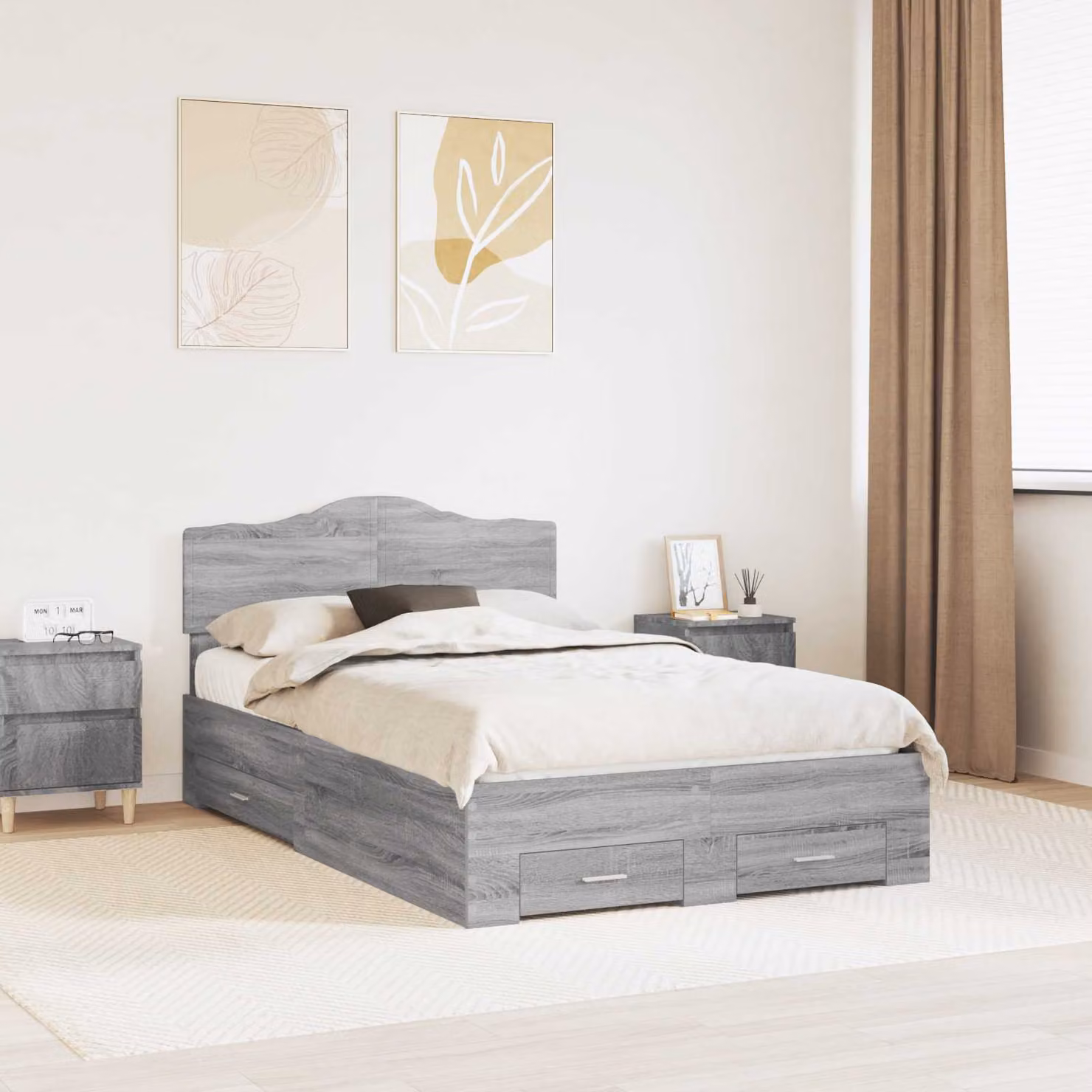 Struttura del letto con cassetti vidaXL Sonoma grigio L/P/H: 200 x 120 x 90 cm