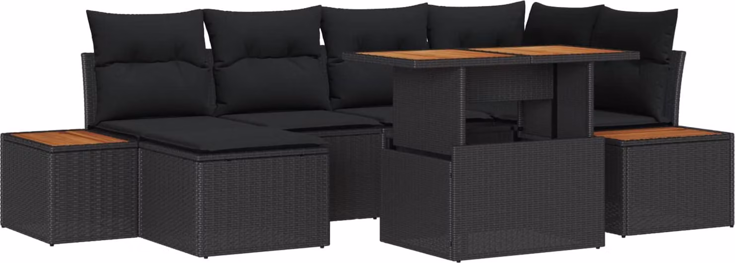 Set Divano da Giardino con archiviazione 7 pcs Nero Poly Rattan