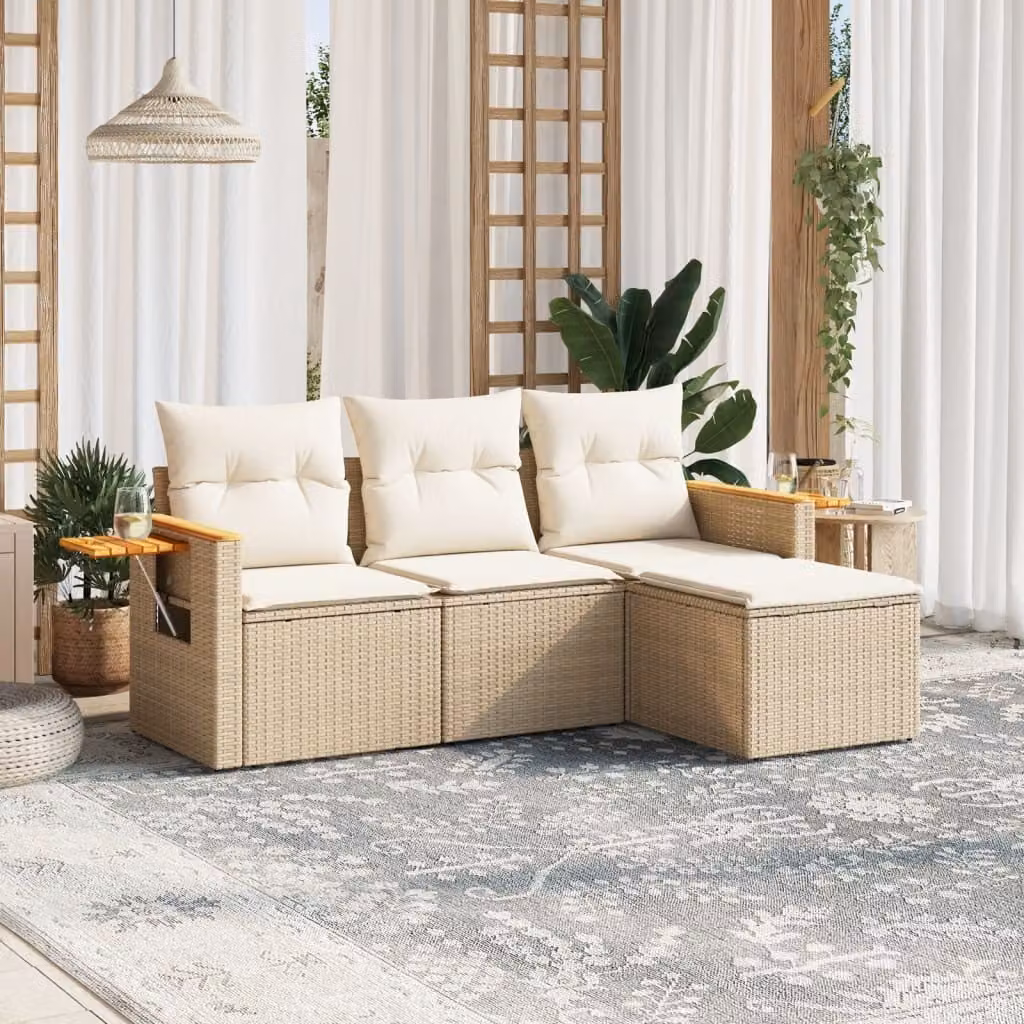 Maison Exclusive - Set Divano da Giardino 4 pz con Cuscini Beige in Polyrattan